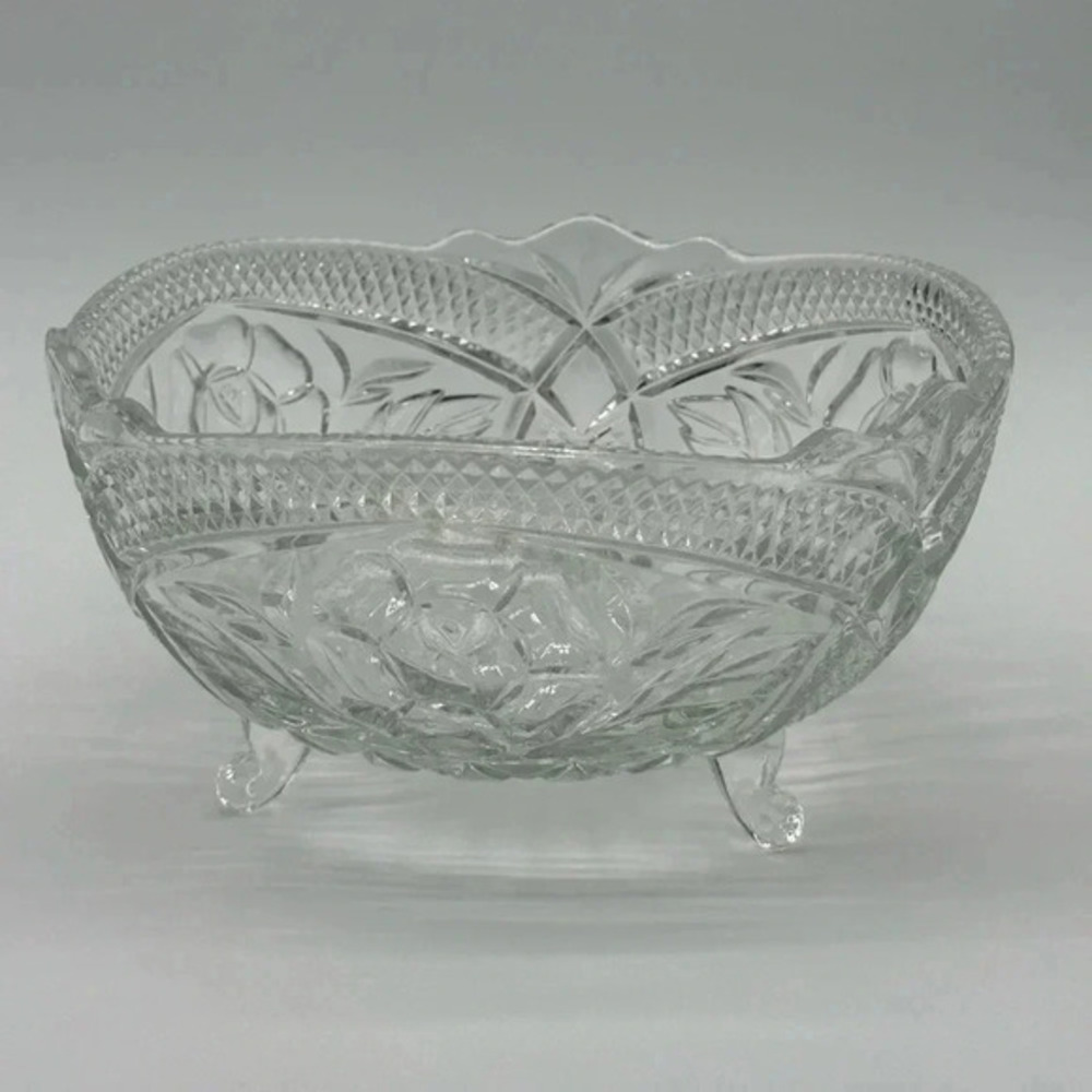 Vintage Miller Import‎ The Irena Collection Bowl with Rose Motif in Crystal 8”